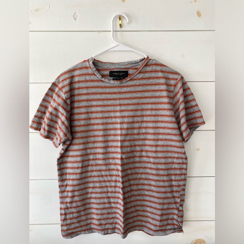 Denim & Flower orange and grey horizontal striped t-shirt